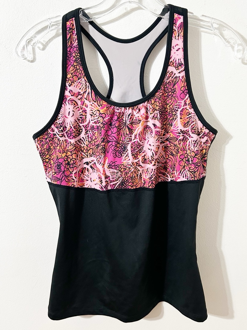 Skirt Sports Racerback Athletic Tank Top Pink Floral Black Color Block Siz Small